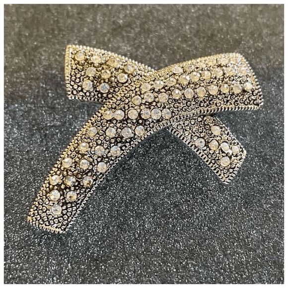 Eisenberg Ice Silver Tone Rhinestone Covered Swoosh / "X" Abstract Brooch / Pin - Picture 7 of 7
